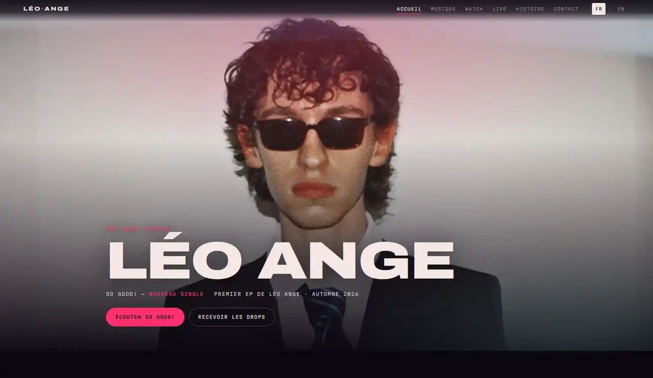 Page d’accueil du site de Léo Ange
